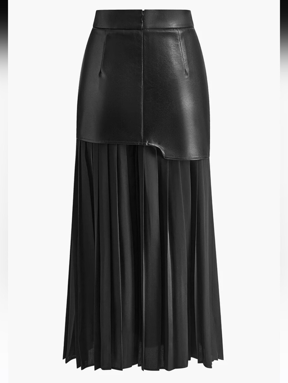 Commense Asymmetric Faux Leather Pleated Maxi Skirt Black Large NWT - Picture 4 of 8